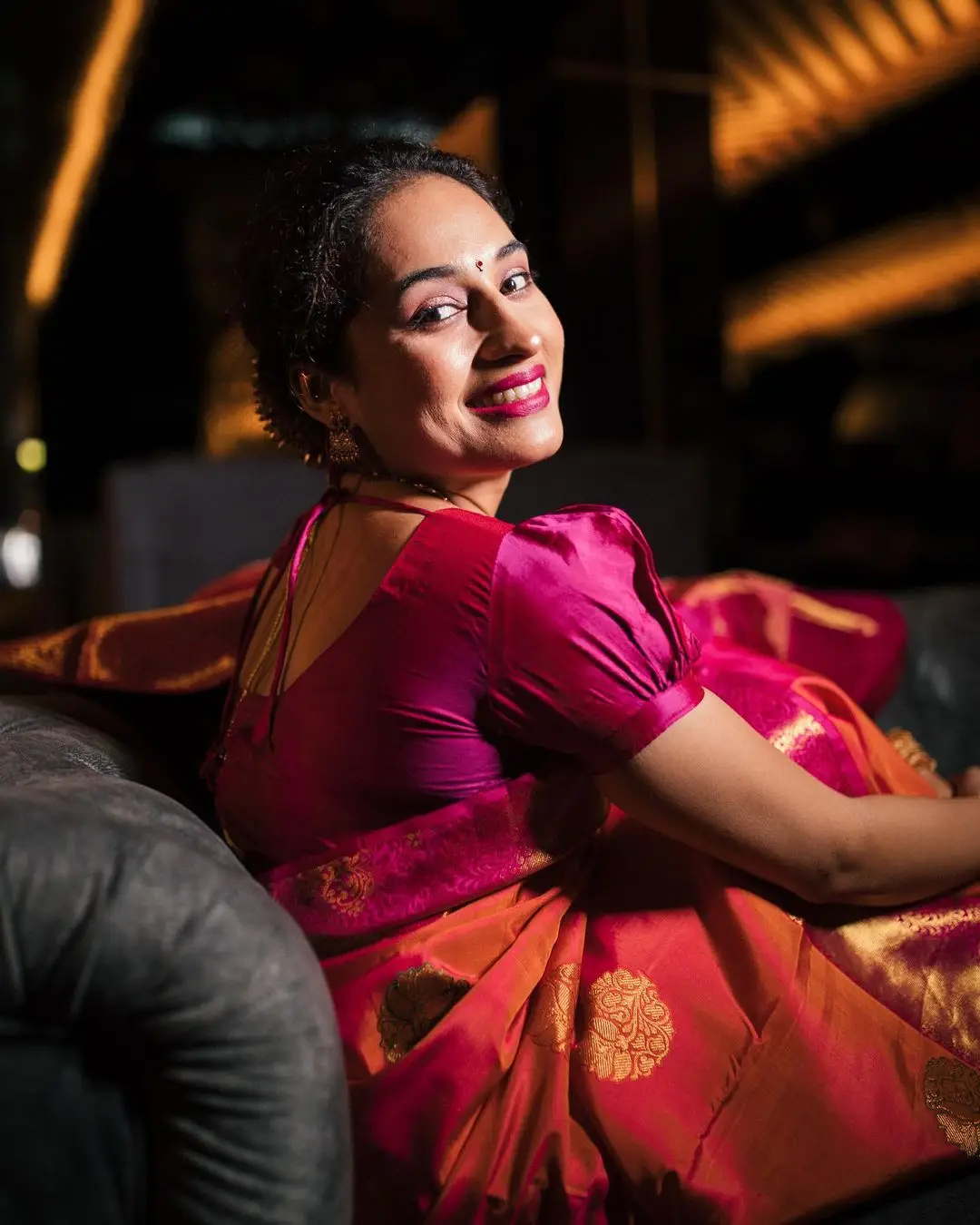 Pooja Ramachandran Stills in Red Saree Blouse